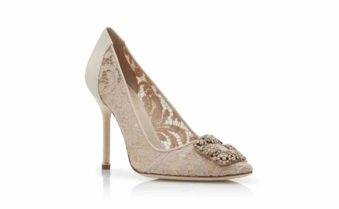 Pumps Women Manolo Blahnik HANGISI LACEPink Champagne Lace Jewel Buckle Pumps Pumps Women Manolo Blahnik HANGISI LACEPink Champagne Lace Jewel Buckle Pumps