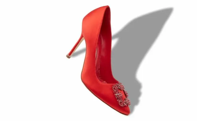 Pumps Women Manolo Blahnik HANGISI REDRed Satin Jewel Buckle Pumps