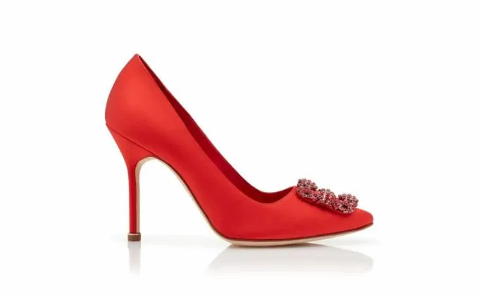 Pumps Women Manolo Blahnik HANGISI REDRed Satin Jewel Buckle Pumps Pumps Women Manolo Blahnik HANGISI REDRed Satin Jewel Buckle Pumps