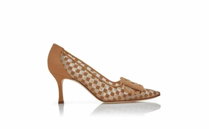 Pumps Women Manolo Blahnik MAYSALEPUMP 70Light Brown Mesh Checkered Pumps Pumps Women Manolo Blahnik MAYSALEPUMP 70Light Brown Mesh Checkered Pumps