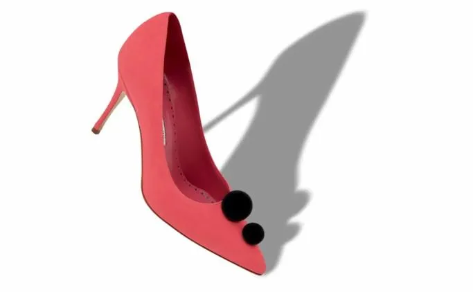 Pumps Women Manolo Blahnik PIERAPink And Black Suede Pom Pom Detail Pumps