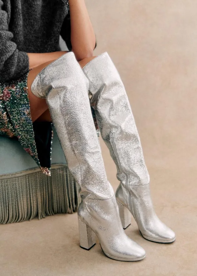 Szane Boots and Thigh High Boots Womens Apolline Thigh High Boots Silver