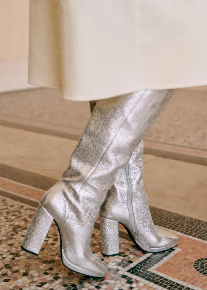 Szane Boots and Thigh High Boots Womens Apolline Thigh High Boots Silver