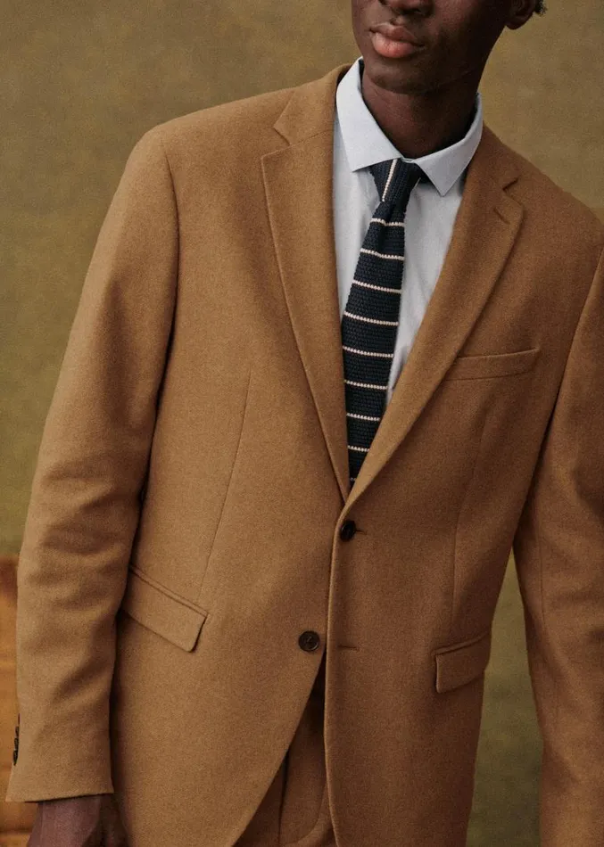 Szane Jackets and Coats Mens Warren Flanelle Suit Jacket Camel