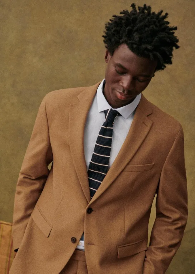 Szane Jackets and Coats Mens Warren Flanelle Suit Jacket Camel