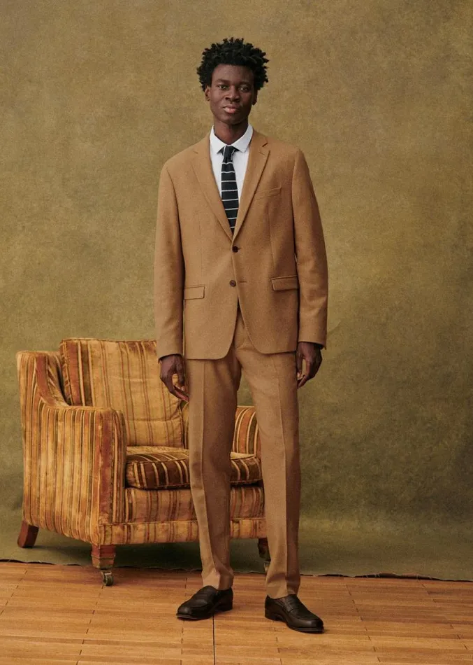 Szane Jackets and Coats Mens Warren Flanelle Suit Jacket Camel