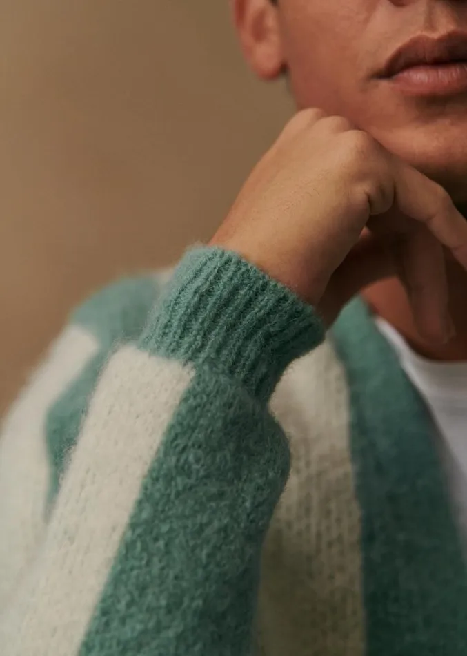 Szane Knitwear Mens Mark Cardigan Aqua Green Ecru