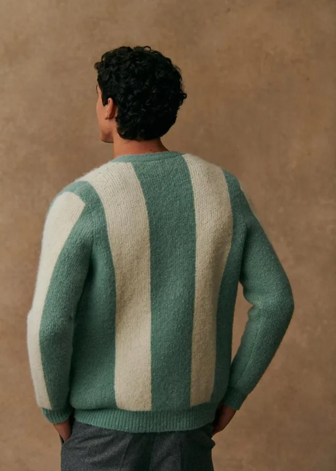Szane Knitwear Mens Mark Cardigan Aqua Green Ecru