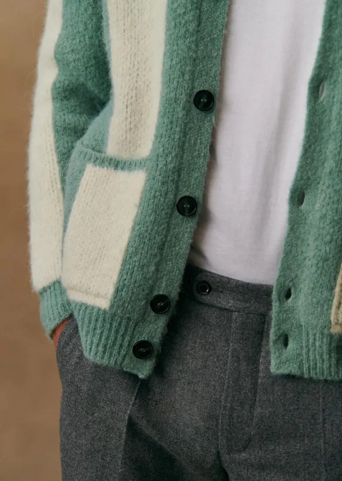 Szane Knitwear Mens Mark Cardigan Aqua Green Ecru