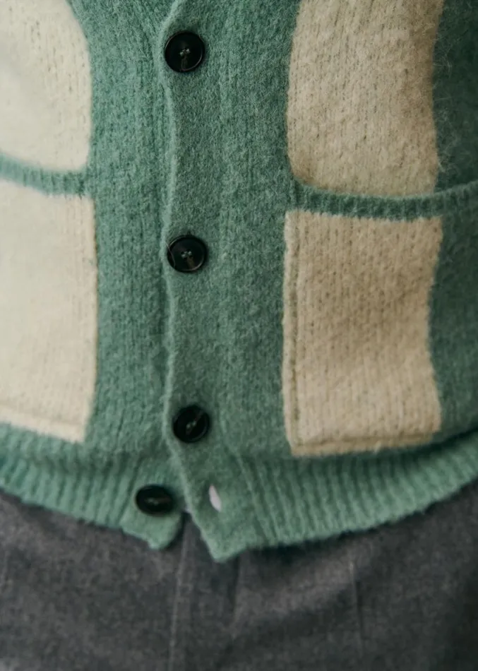 Szane Knitwear Mens Mark Cardigan Aqua Green Ecru