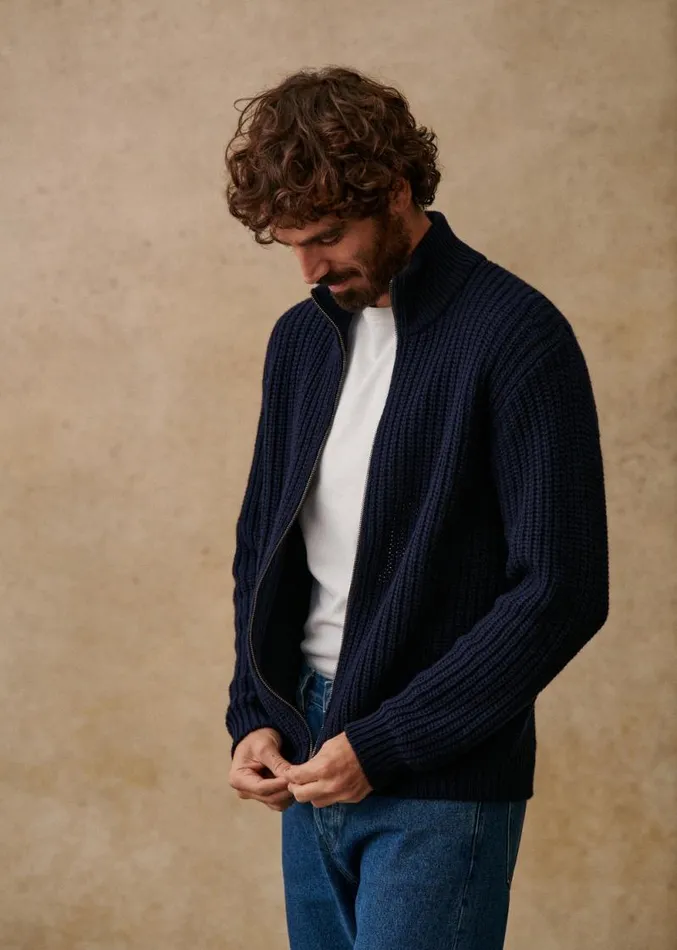 Szane Knitwear Mens Matteo Cardigan Navy Blue