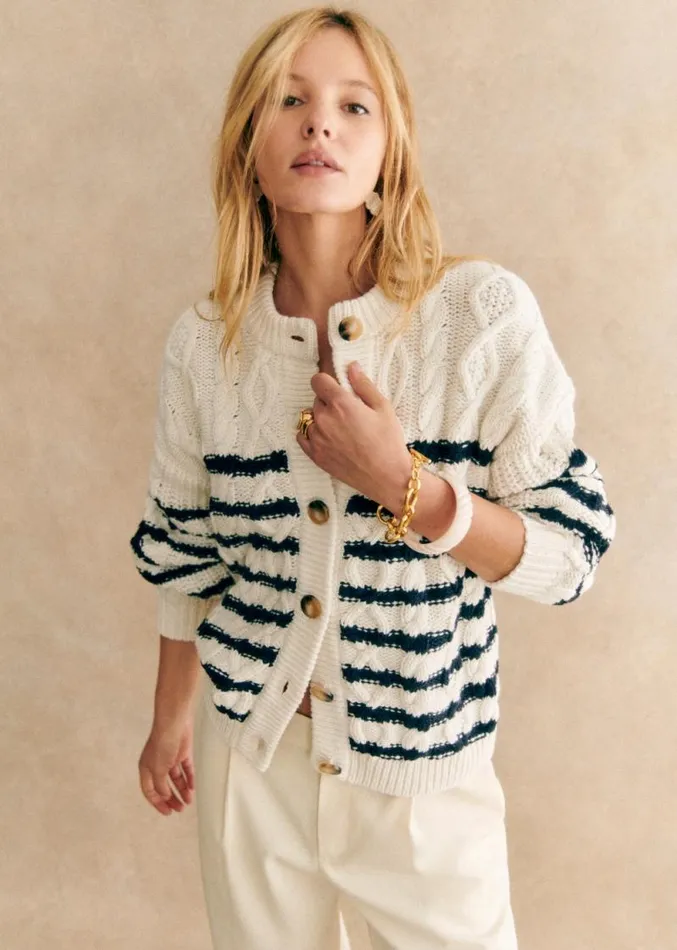 Szane Knitwear Womens Sean Cardigan Natural Navy