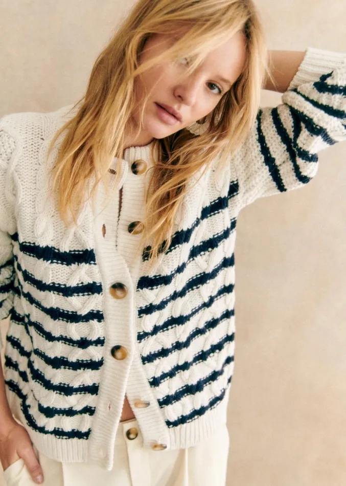 Szane Knitwear Womens Sean Cardigan Natural Navy
