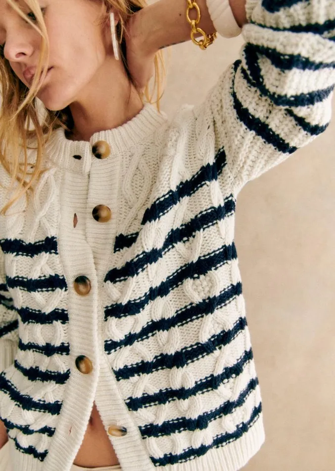 Szane Knitwear Womens Sean Cardigan Natural Navy