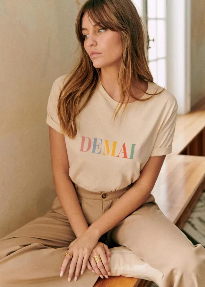 Szane Tshirts and Bodysuits Womens Demain TShirt Cream Multicolour