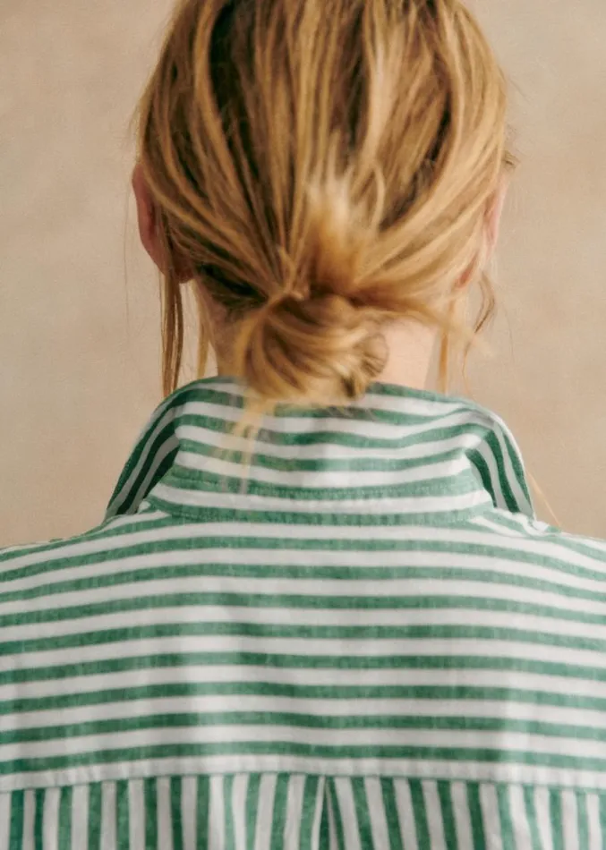 Szane Tops Womens Tomboy Shirt Rayure cru Vert