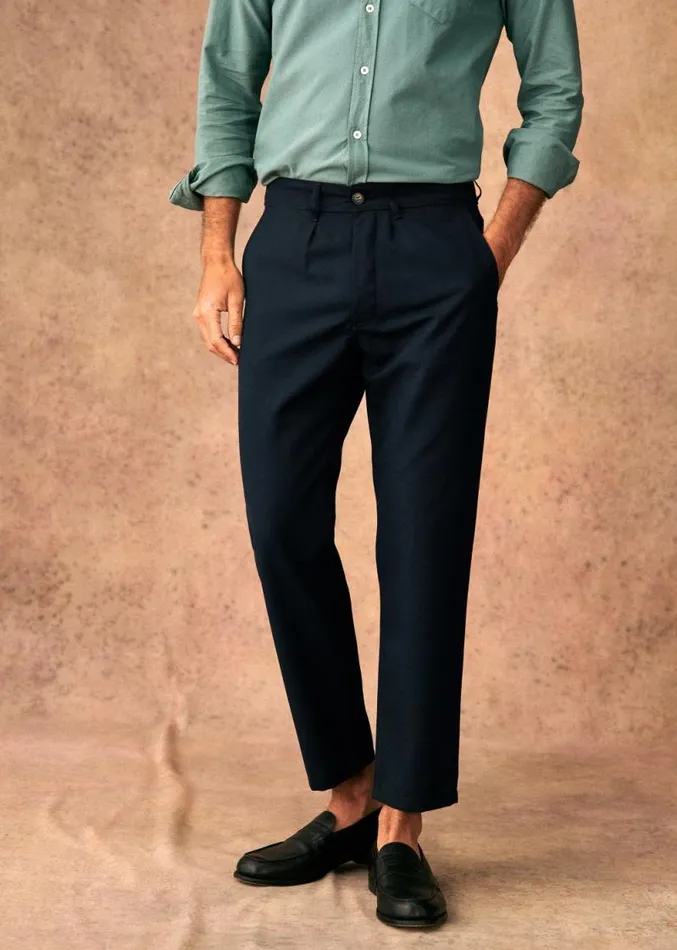 Szane Trousers Mens Bergame Straight Pants Navy Blue