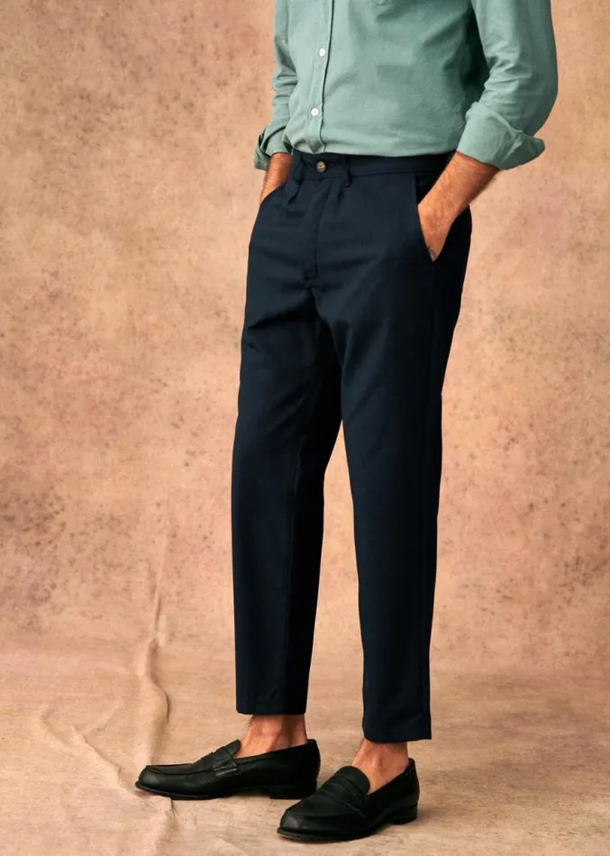Szane Trousers Mens Bergame Straight Pants Navy Blue