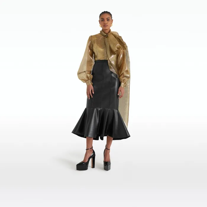 Safiyaa Henner Black Vegan Leather Skirt Women Skirts