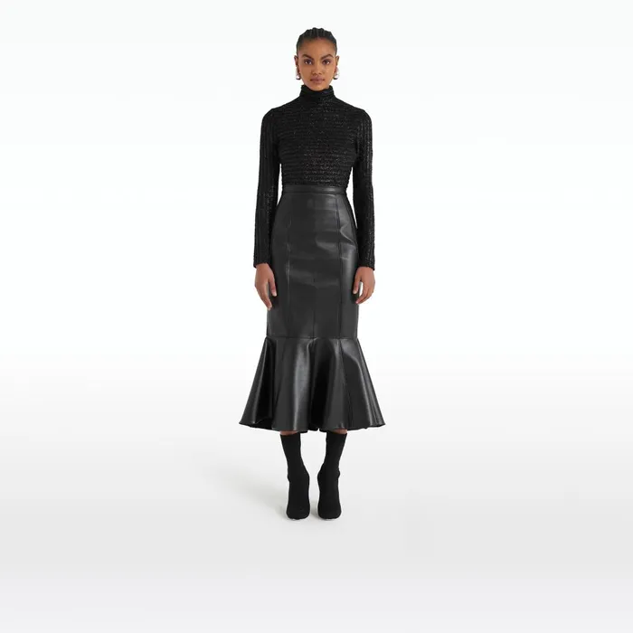 Safiyaa Henner Black Vegan Leather Skirt Women Skirts