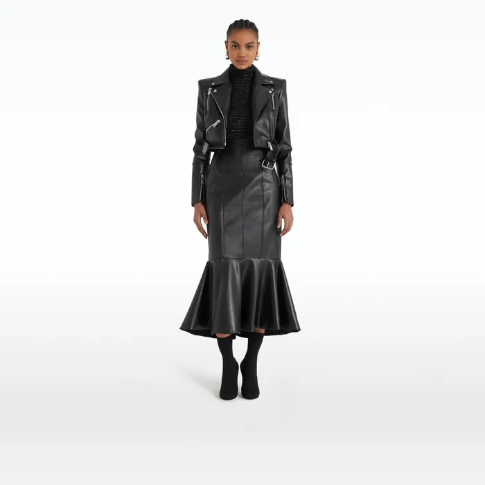 Safiyaa Henner Black Vegan Leather Skirt Women Skirts