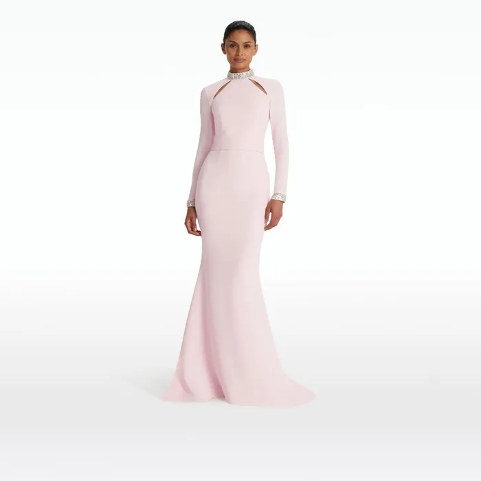 Safiyaa Kamala Pale Pink and Mirror Disc Embroidery Long Dress Women Dresses