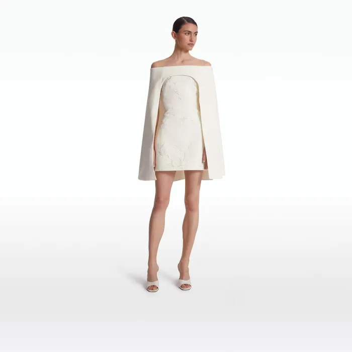 Safiyaa Manorel Ivory Harness and Rowan Fern Embroidered Dress Women Capes and Harnesses