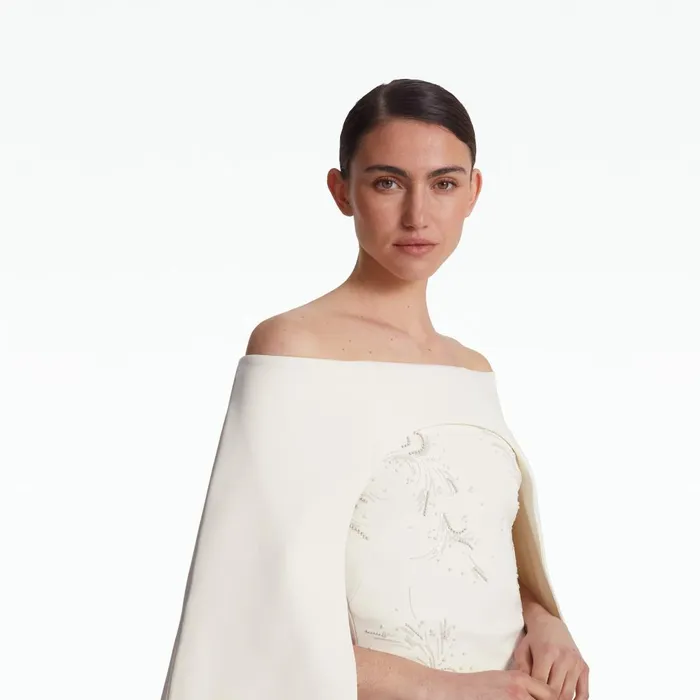 Safiyaa Manorel Ivory Harness and Rowan Fern Embroidered Dress Women Capes and Harnesses