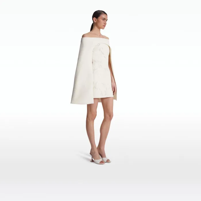 Safiyaa Manorel Ivory Harness and Rowan Fern Embroidered Dress Women Capes and Harnesses