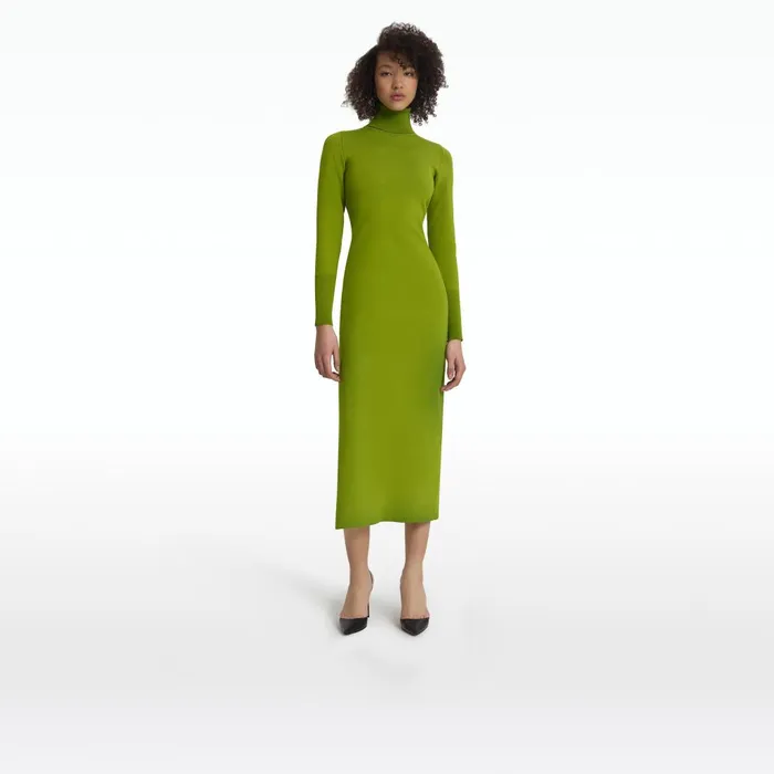 Safiyaa Myaree Olive Knit Midi Dress Women Knitwear