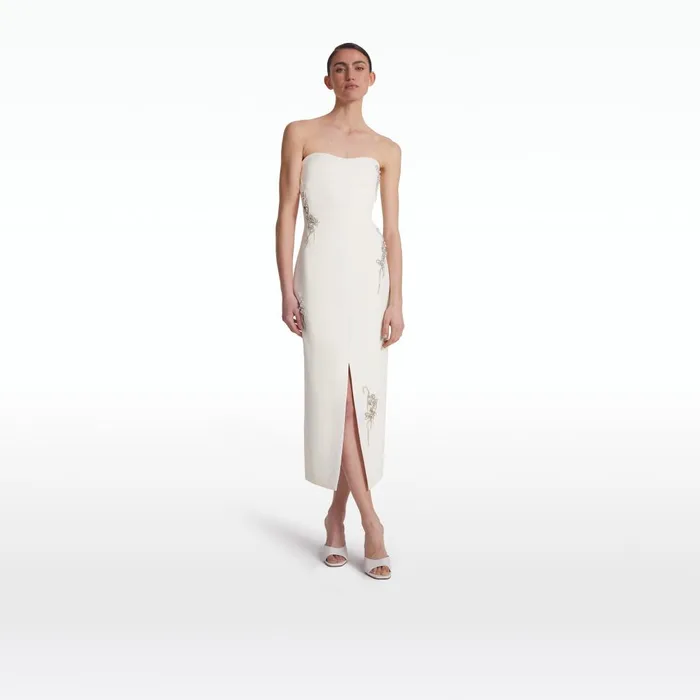 Safiyaa Peggie Ivory Embroidered Midi Dress Women Dresses