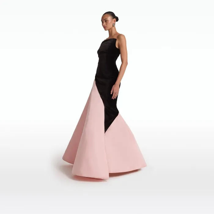 Safiyaa Pia Black and Peony Blush Long Dress Women Dresses