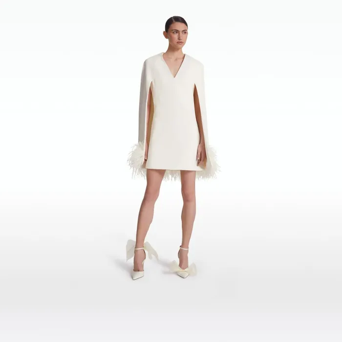 Safiyaa Rowenal Ivory FeatherTrimmed Short Dress Women Dresses