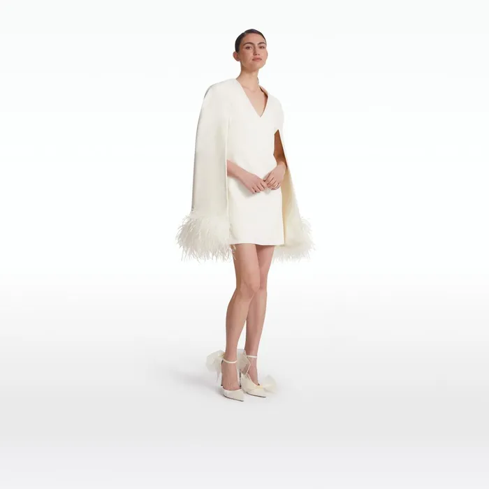 Safiyaa Rowenal Ivory FeatherTrimmed Short Dress Women Dresses