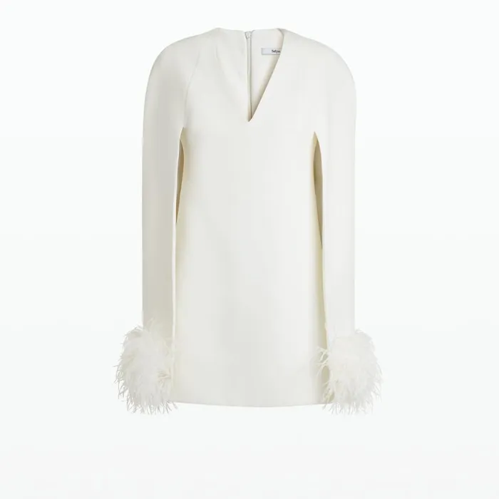 Safiyaa Rowenal Ivory FeatherTrimmed Short Dress Women Dresses