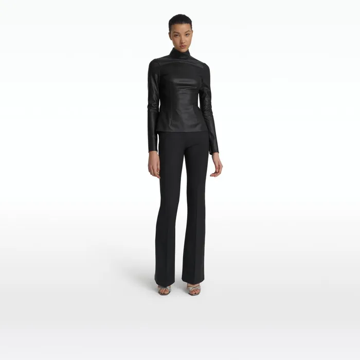 Safiyaa Trace Black Vegan Leather Top Women Tops