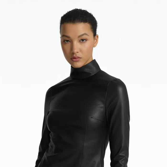 Safiyaa Trace Black Vegan Leather Top Women Tops