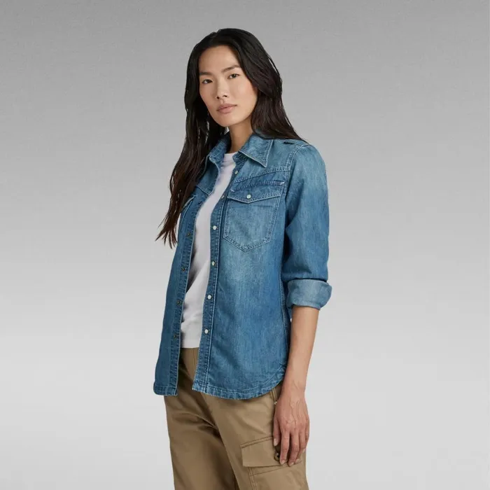 Shirts and Blouses Women GStar RAW Premium 70039S Slim Denim Shirt Faded Cadet Blue