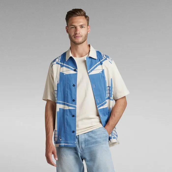 Shirts Men GStar RAW Hawaii Commando TShirt Whitebait