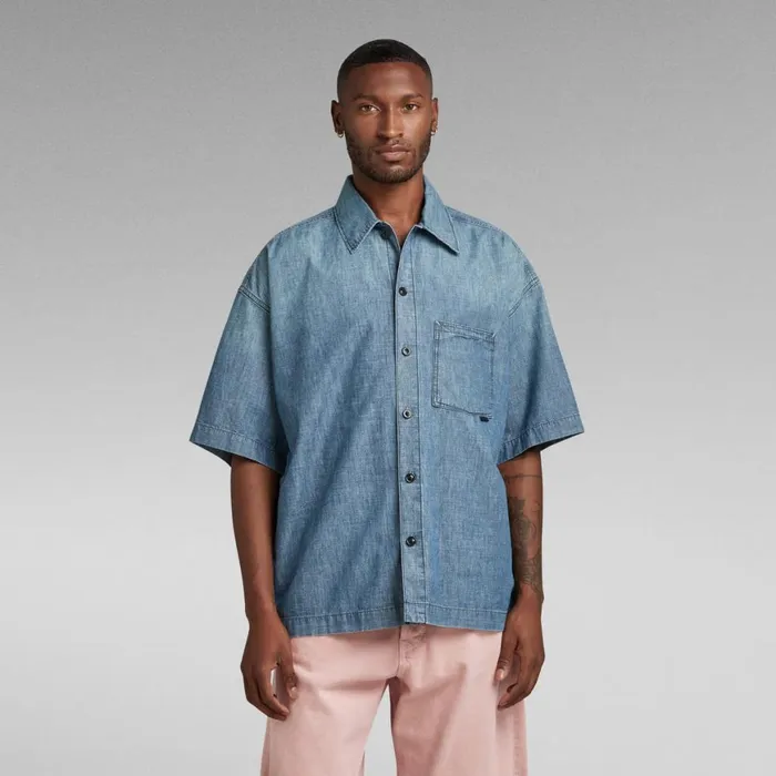 Shirts Men GStar RAW Oversized Boxy Fit Shirt Faded Cricket Blue