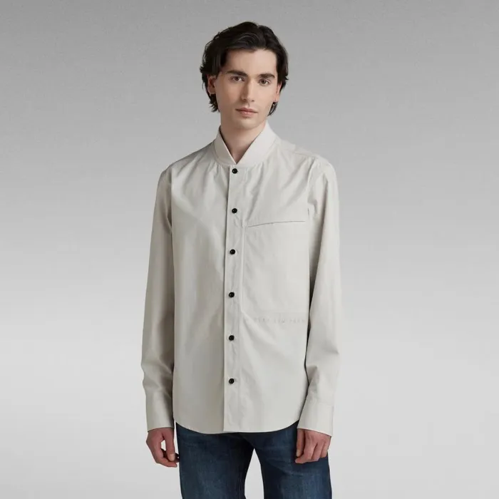 Shirts Men GStar RAW Rib Collar Regular Shirt Cool Grey