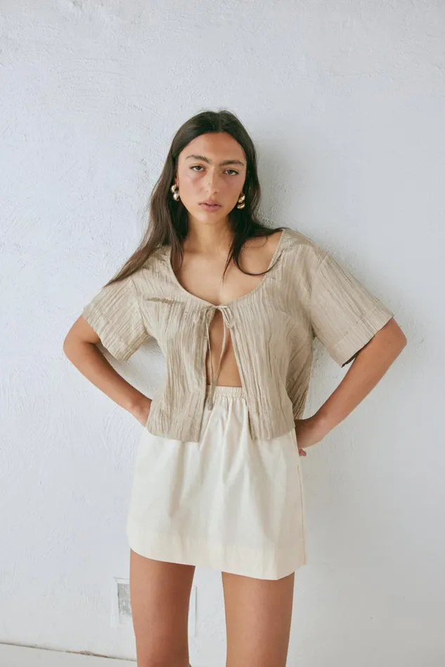 Short Sleeve Women VRG GRL The Sea and I Smock Top Taupe Short Sleeve Women VRG GRL The Sea and I Smock Top Taupe