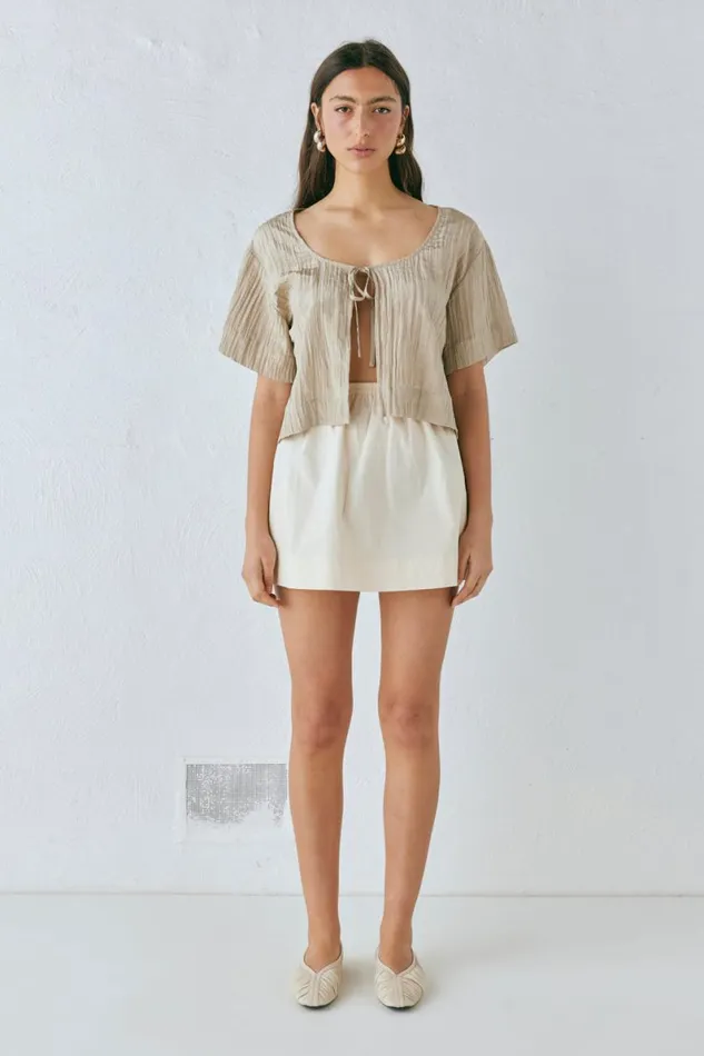 Short Sleeve Women VRG GRL The Sea and I Smock Top Taupe Short Sleeve Women VRG GRL The Sea and I Smock Top Taupe