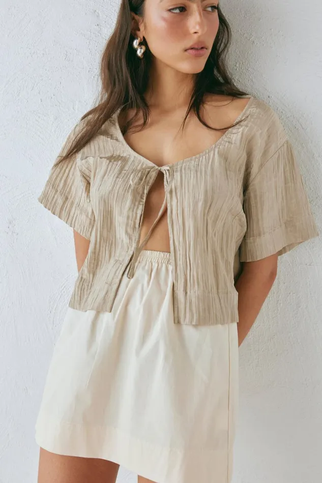 Short Sleeve Women VRG GRL The Sea and I Smock Top Taupe Short Sleeve Women VRG GRL The Sea and I Smock Top Taupe