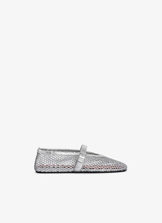 Silver BALLET FLATS IN LAMINATED FISHNET Women Alaa Flat Shoes