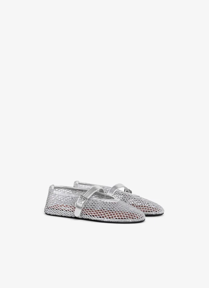 Silver BALLET FLATS IN LAMINATED FISHNET Women Alaa Flat Shoes