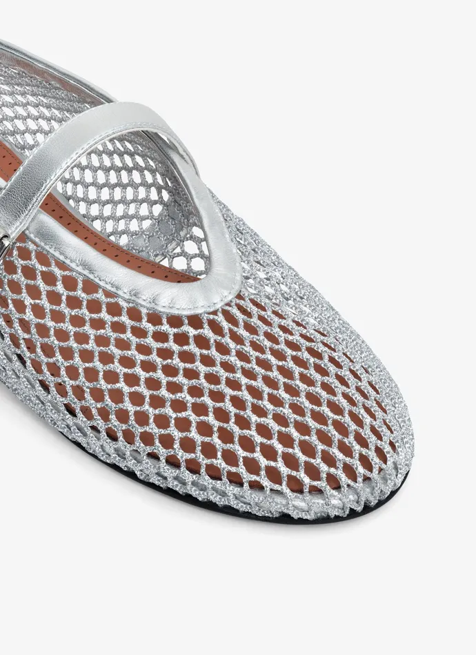 Silver BALLET FLATS IN LAMINATED FISHNET Women Alaa Flat Shoes