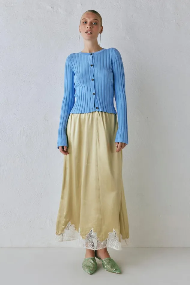 Skirts Women VRG GRL Aisla Satin Midi Skirt Sage