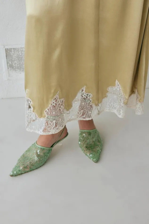 Skirts Women VRG GRL Aisla Satin Midi Skirt Sage Skirts Women VRG GRL Aisla Satin Midi Skirt Sage