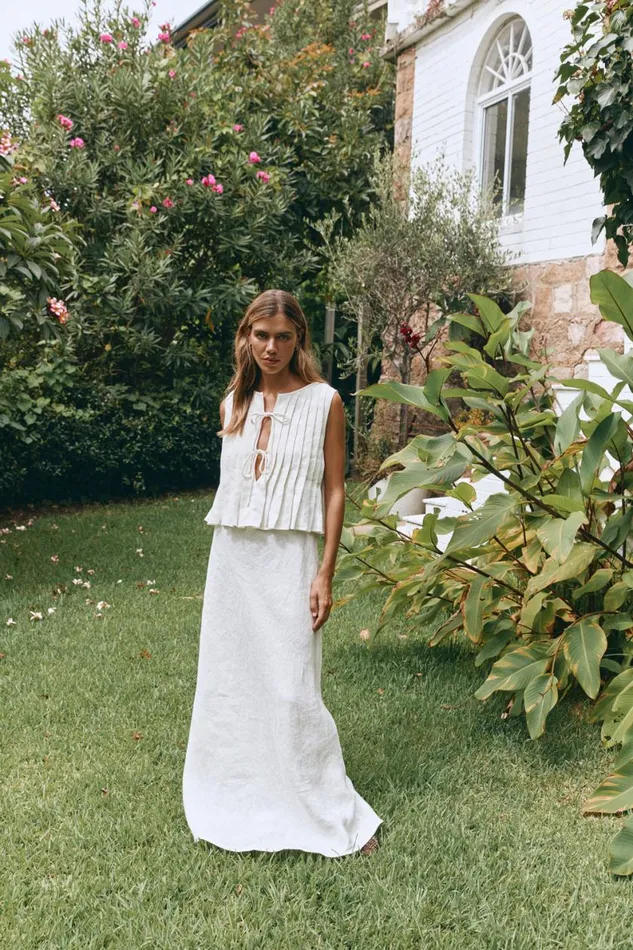 Skirts Women VRG GRL Ena Linen Bias Cut Maxi Skirt White